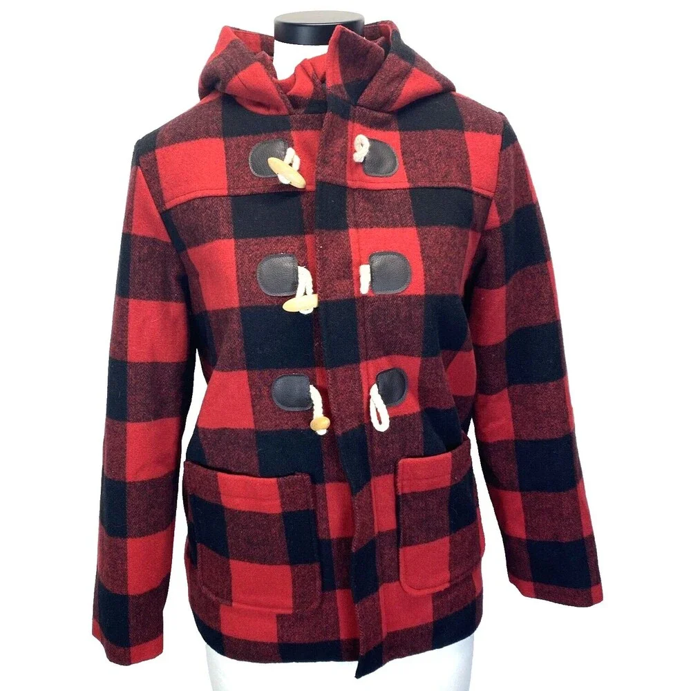 Cat & Jack Women's L (12-14) Buffalo Plaid Jacket Hooded Lined Poly Fill NEW